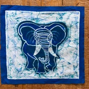 African Batik Elephant Hand Dyed Fabric Panel by Artist Theodore Asshola
